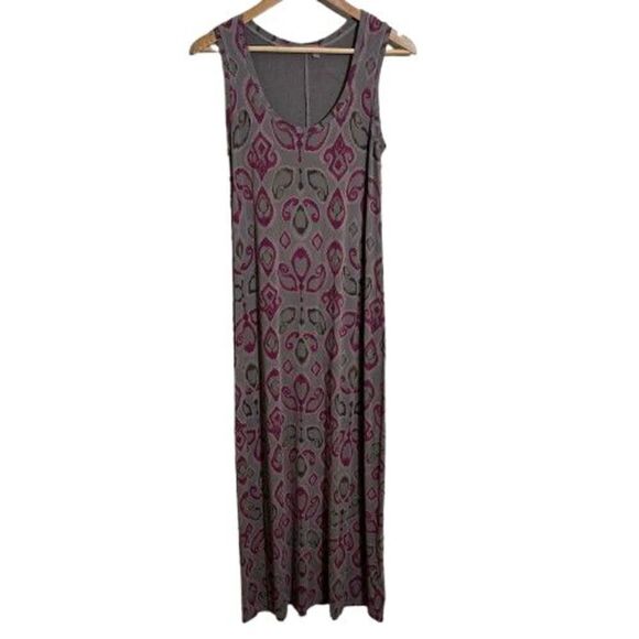 Fresh Produce Maxi Dress S Gray Purple Ikat Rayon Spandex Sleeveless Scoop Neck - Picture 1 of 8